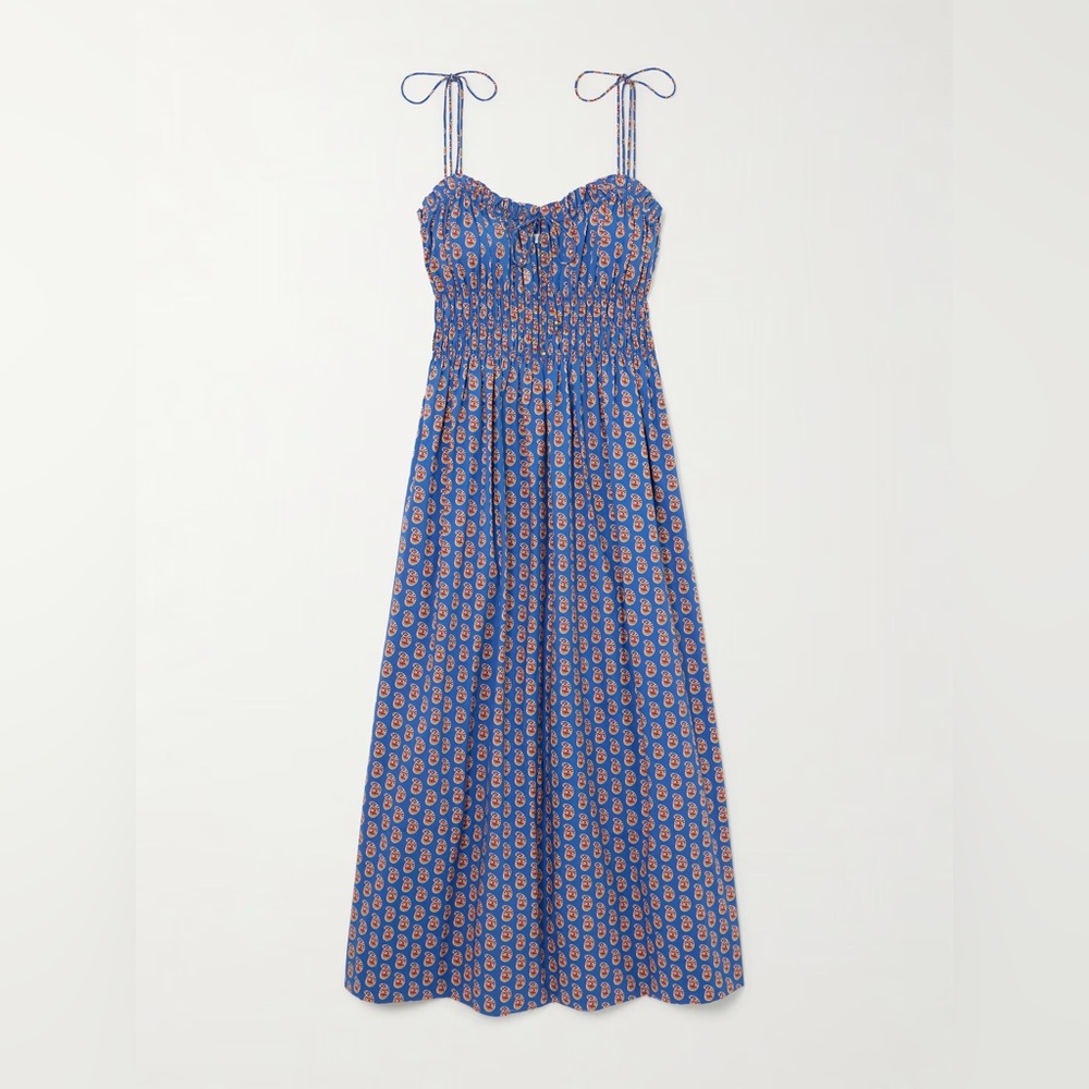 Dôen Women's Rhoda Shirred Paisley-Print Organic Cotton-Poplin Midi Dress, Sz M